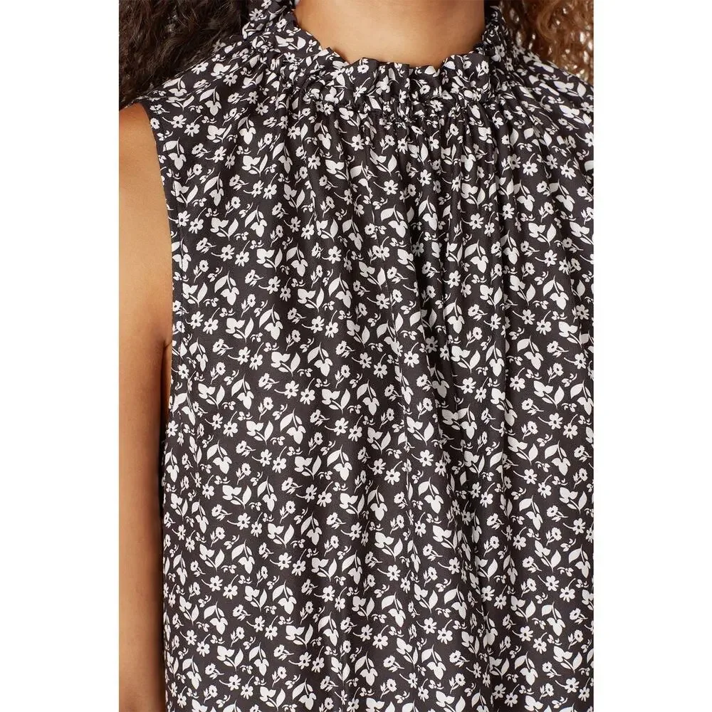 Officine Generale Louison Black Floral Print Silk Sleeveless Shift Dress Size L - Picture 8 of 16